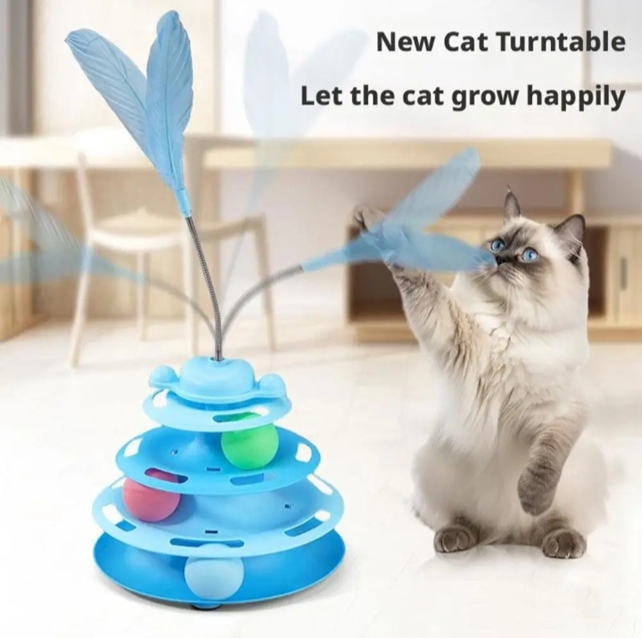 Torre Giratoria para Gatos de 3 Niveles con Resorte y Pluma Interactiva