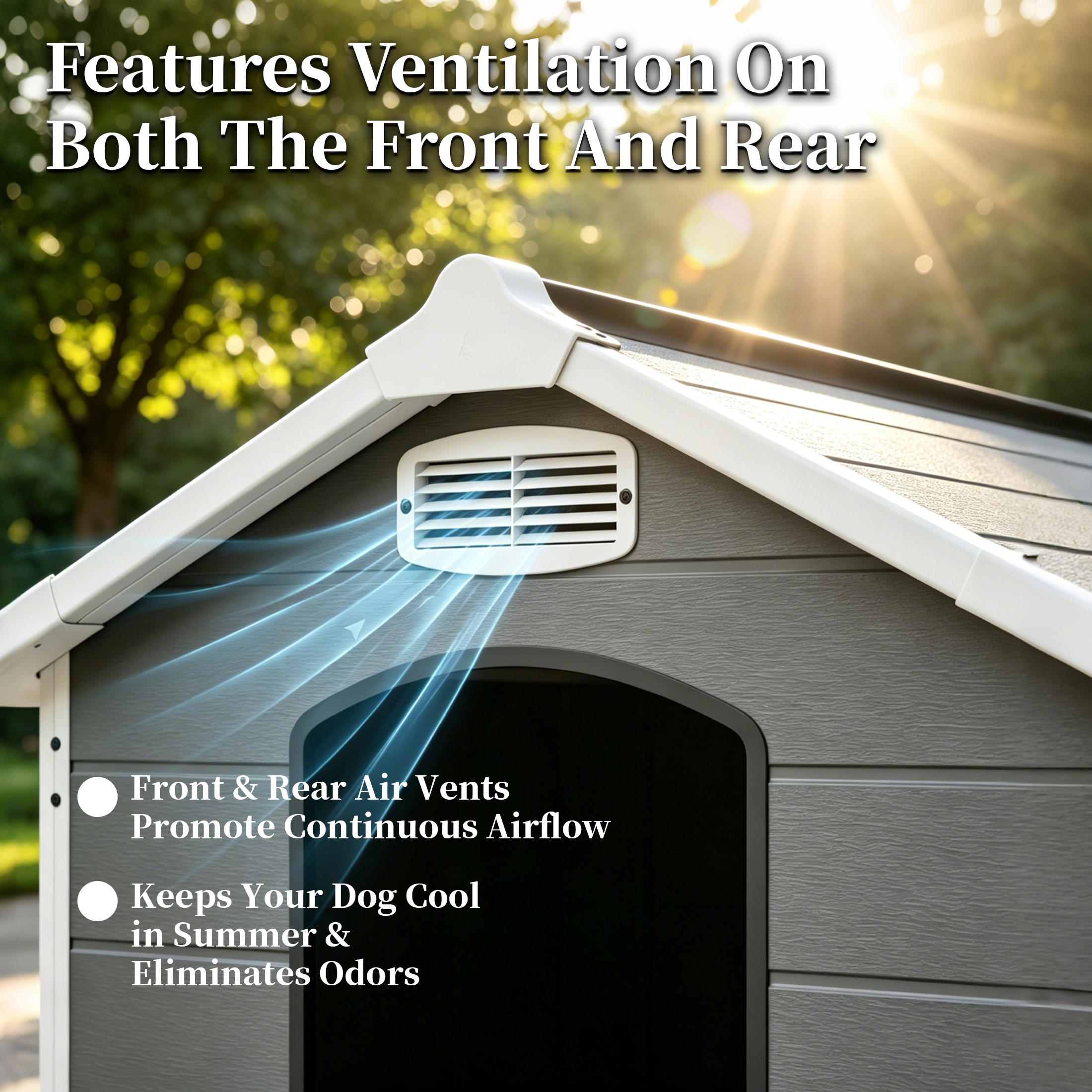 Caseta Grande para Perro de 50.5" para Razas Grandes, Casa para Mascotas de Uso Interior y Exterior de Alta Resistencia, Impermeable, Protección UV, Panel de PP de Doble Pared Resistente a Rasguños, Ventilación Frontal y Trasera – Fácil de Limpiar y Lavable — imagen 3
