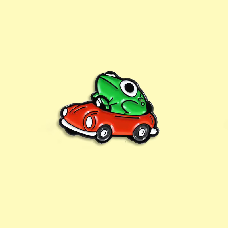 Frog Driver Enamel Pin Small Red Car Brooch Backpack Clothes Lapel Funny Animal Frog Jewelry Gift for Friends Children — image 1