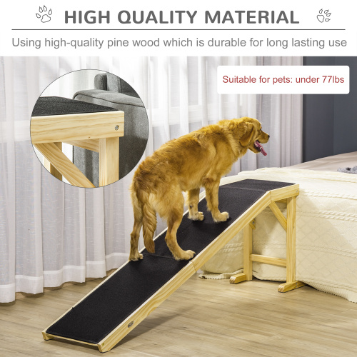 PawHut Dog Ramp For Bed, Pet Ramp For Dogs With Non-Slip Carpet And Top Platform, 74 X 16 X 25, Natural — image 1