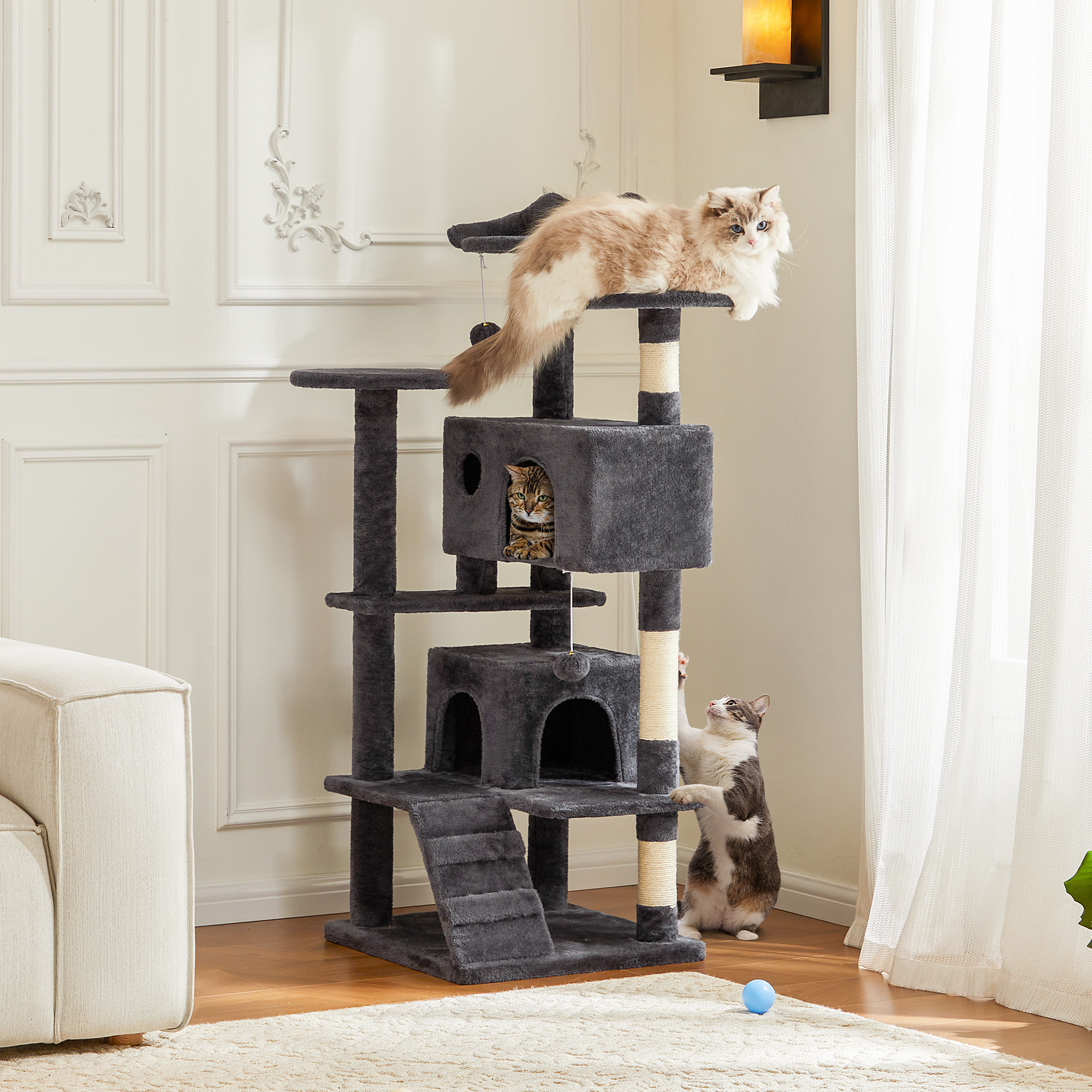 Large Cat Tree Tower, 62-70-80 Cat Tree Large Cats, Multi Level With Scratching Post, Cozy Cat Jumping Platform Space, Grey — image 5