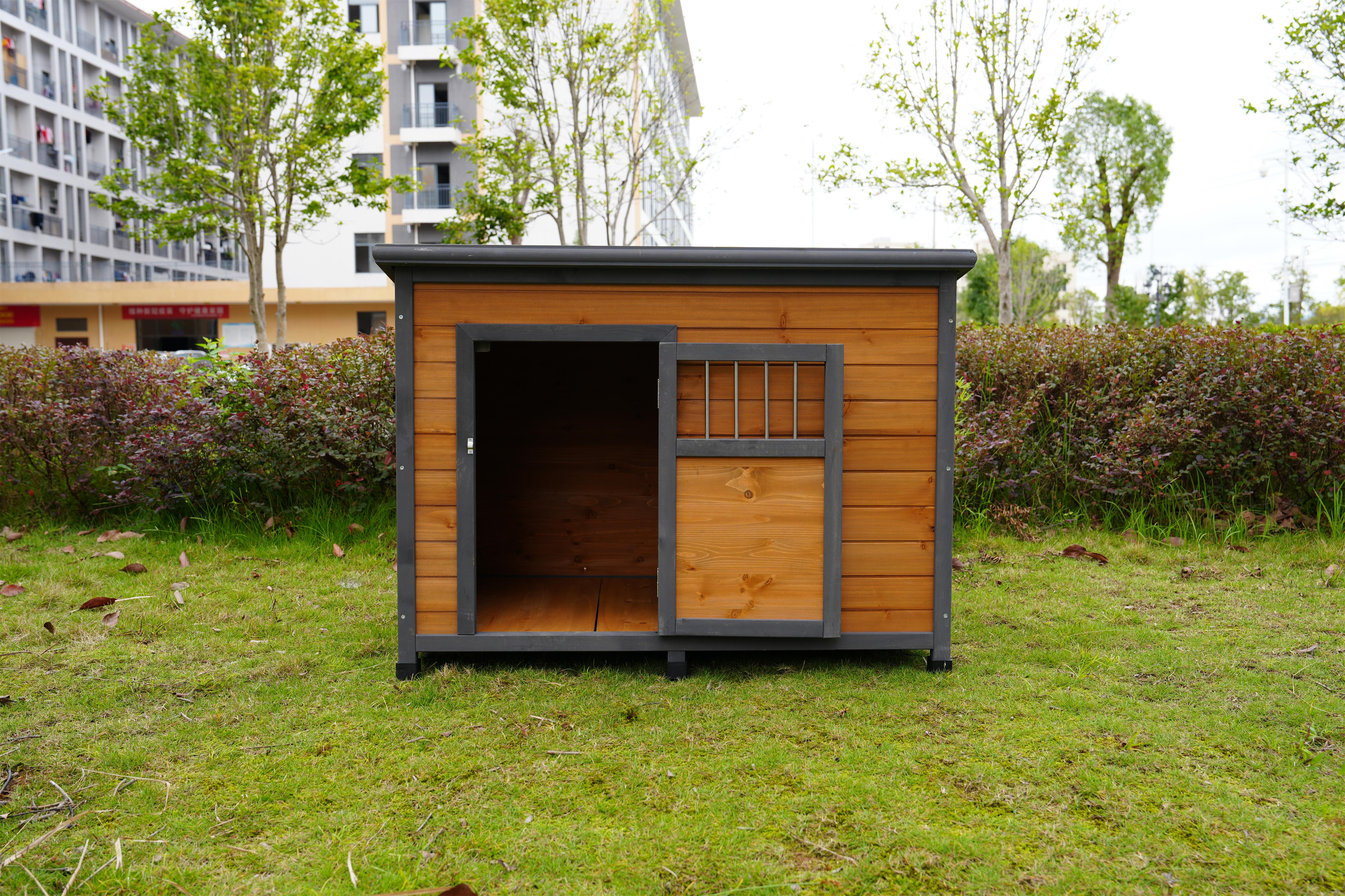 Casa de perro grande en madera sólida, techo impermeable PVC, puertas de madera respirables — imagen 4
