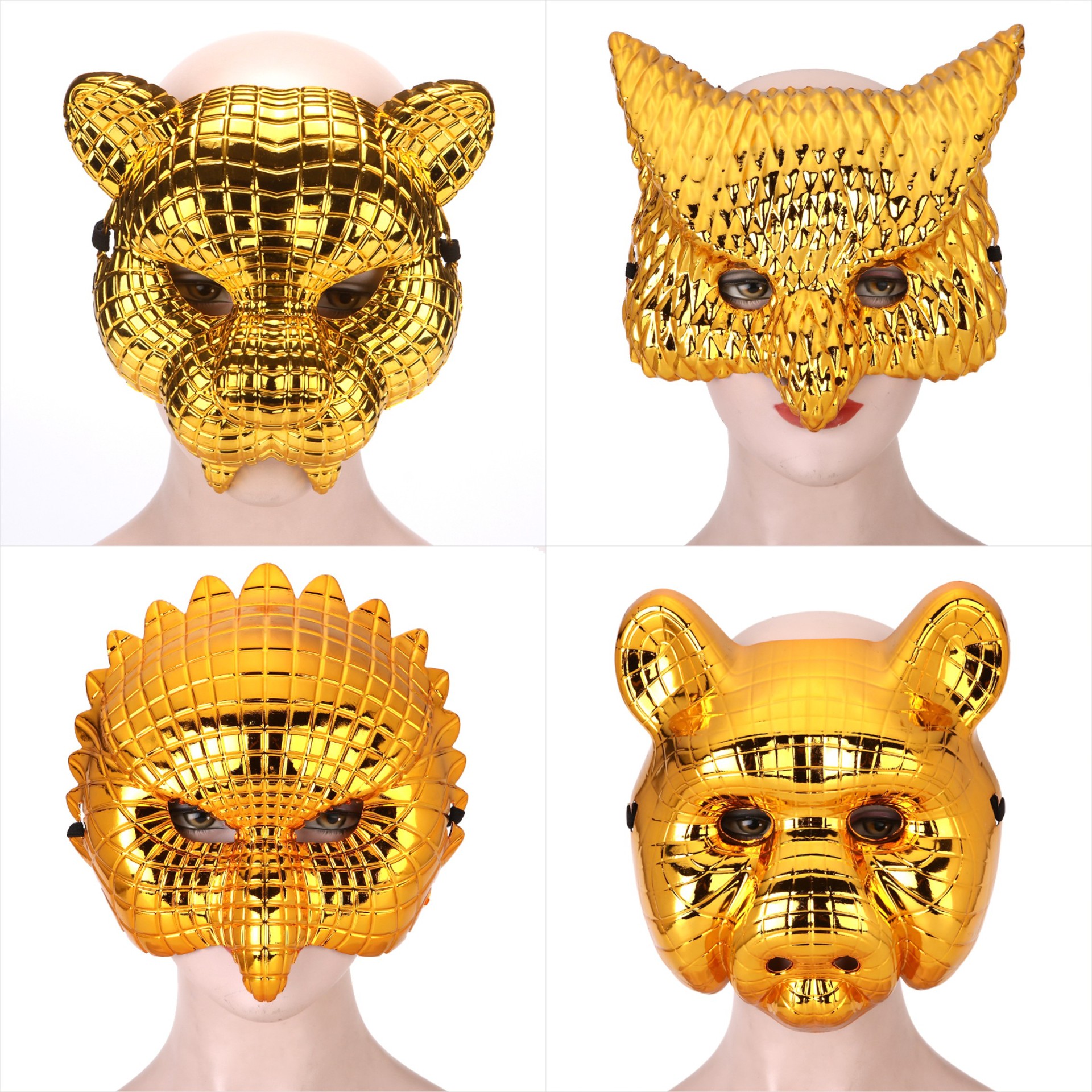 Halloween Lion Leopard Owl Pig Head Electroplated Mask Popular Movie Theme Costume Party Prop — image 2