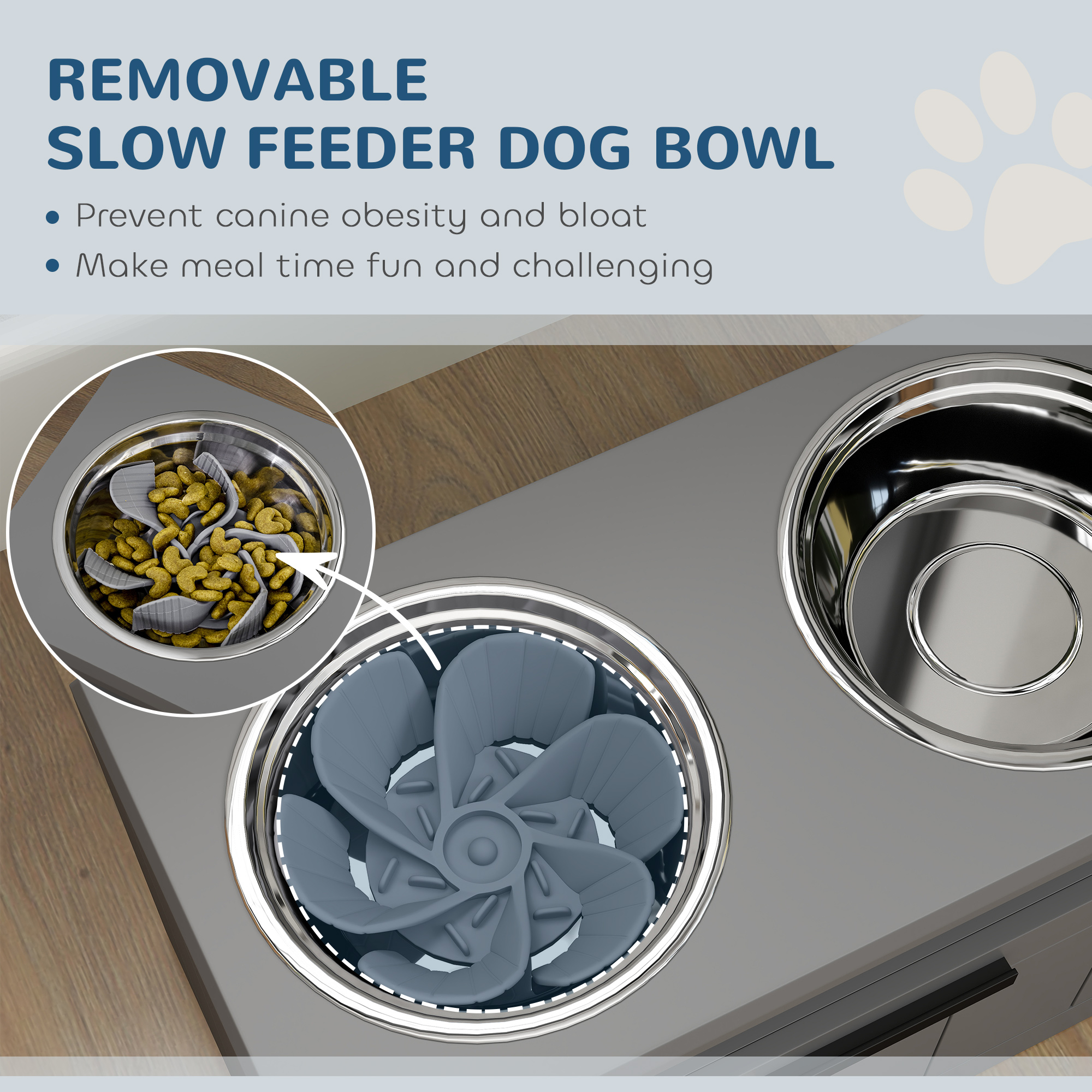 Comedor Elevado para Perros, Mesa de Alimento con 2 Tazas Inoxidables y Caja de Almacenamiento — imagen 2