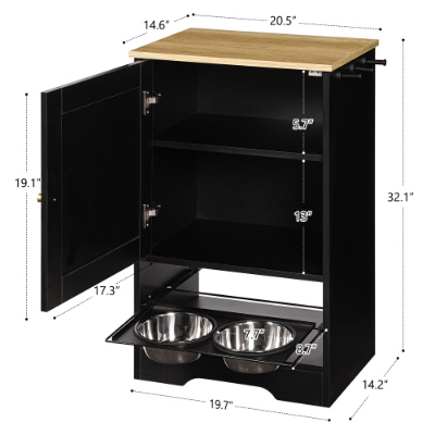 Estación de Alimentación con 1 Cajas de Almacenamiento, Estación para Mascotas con 2 Tazas Elevadas para Perros, Broches Lados, Kit Anti-derrumbe, Estación Oculta para Alimentar y Rellenar Agua, Negro — imagen 9