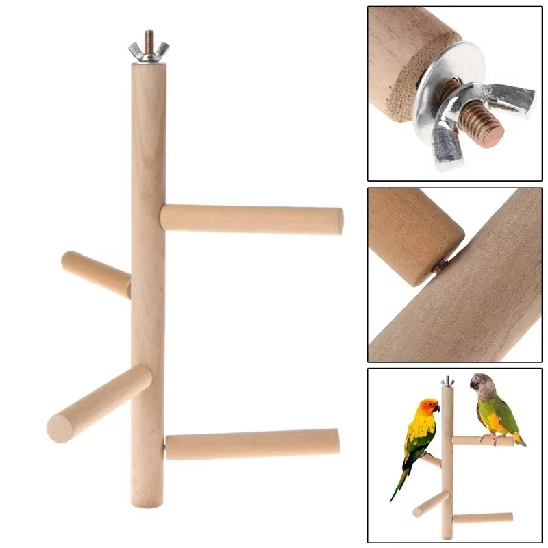 Pet Parrot Bird 4 Layer Stages Toys Natural Wood Rotating Ladder Parakeet Cage Accessories Swing Exercise Toy Birds Accessories — image 3