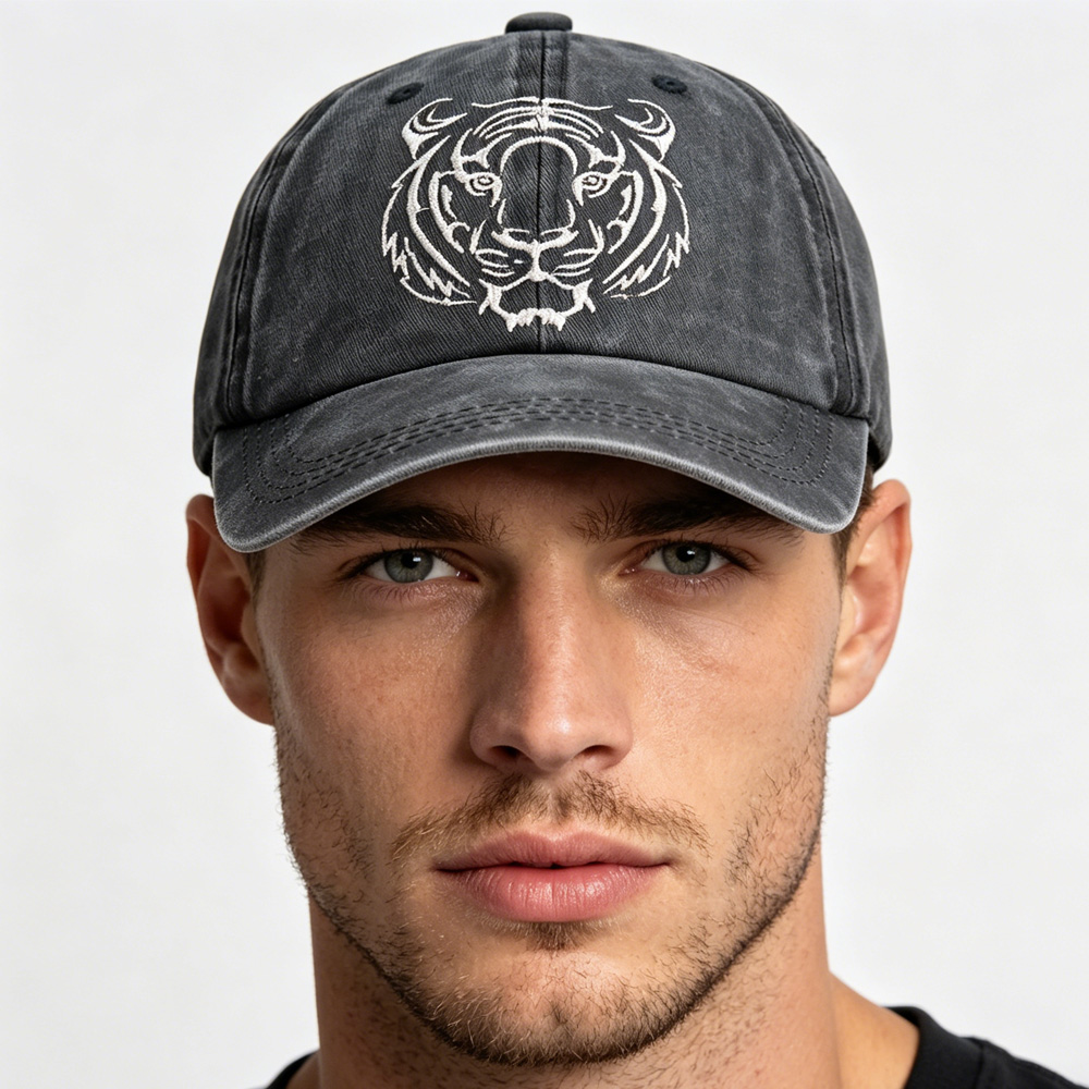 2pcs Tiger Head Embroidered Baseball Cap - Vintage Washed Cotton Hat, Adjustable Unstructured Low Profile, Wildlife Animal Cap For Men Women — image 3