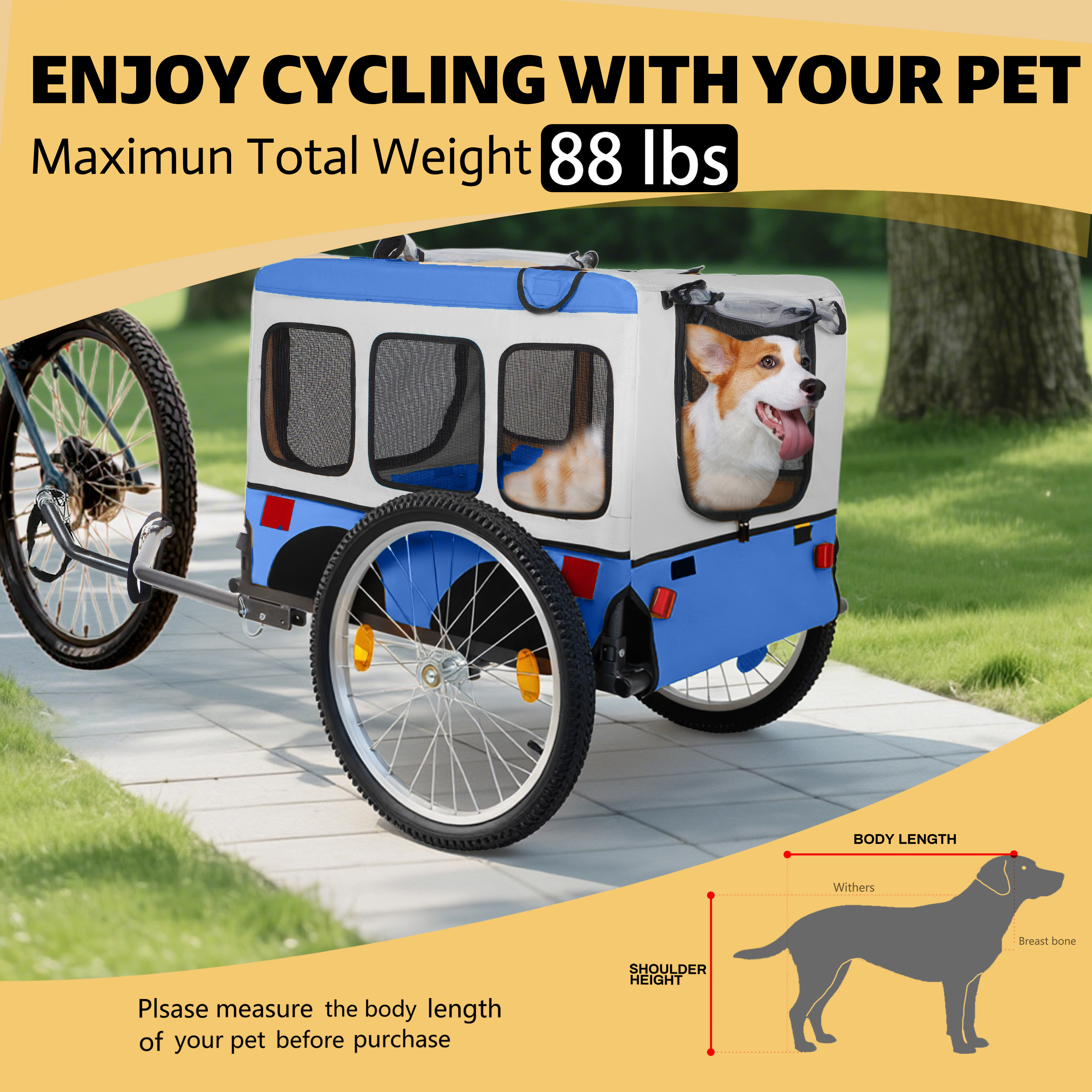 Remolque de Bicicleta Plegable Grande para Perros - Llantas de 20×2 1/8 Pulgadas, Estructura de Acero Resista, Diseño Espacioso, Ciclismo y Aventuras en Terrenos Varios — imagen 3