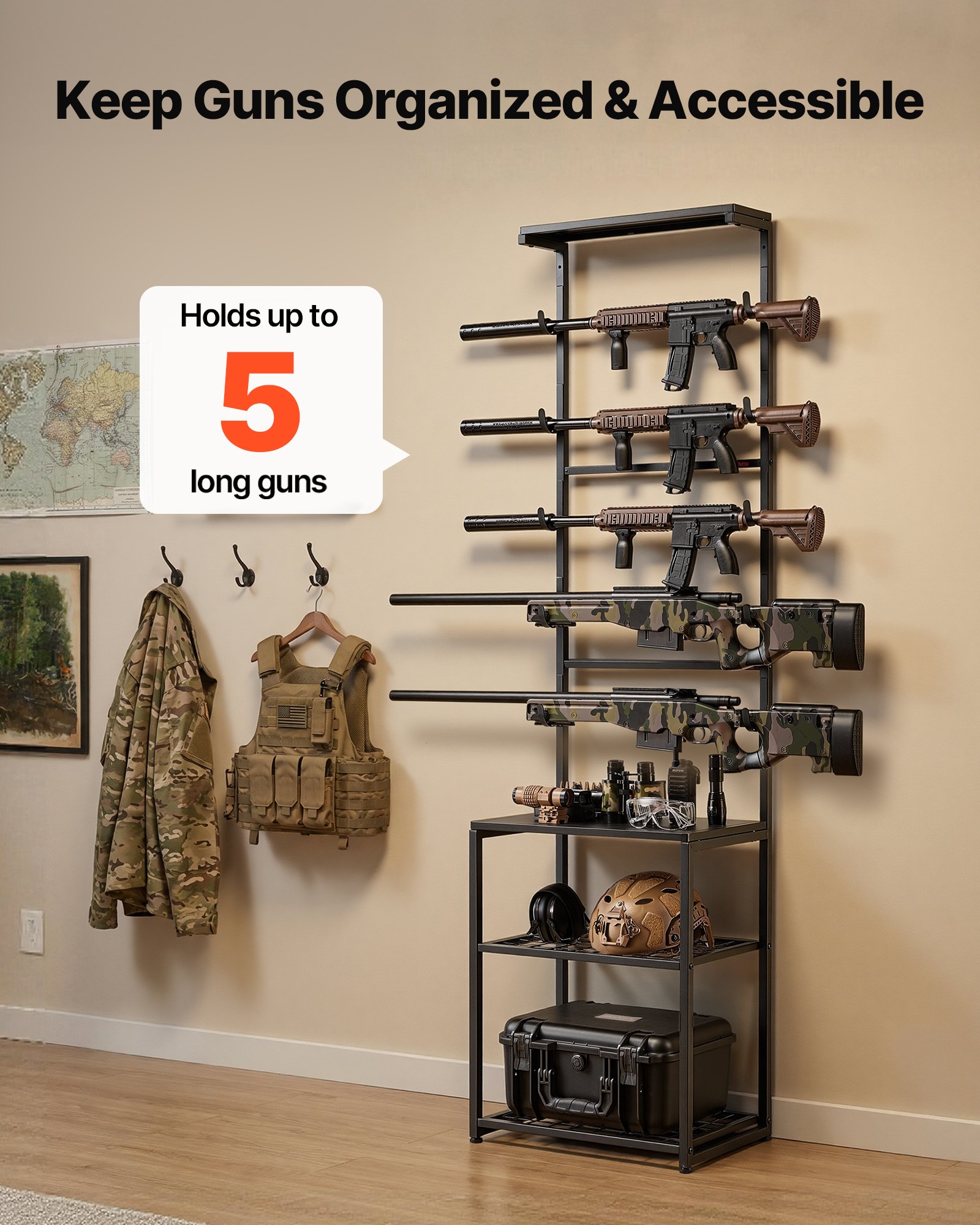 Estante de Armas para Pared y Suelo: Soporte para 5 Rifles con Almacenamiento, Acero Pesado para Hogar o Garaje — imagen 5
