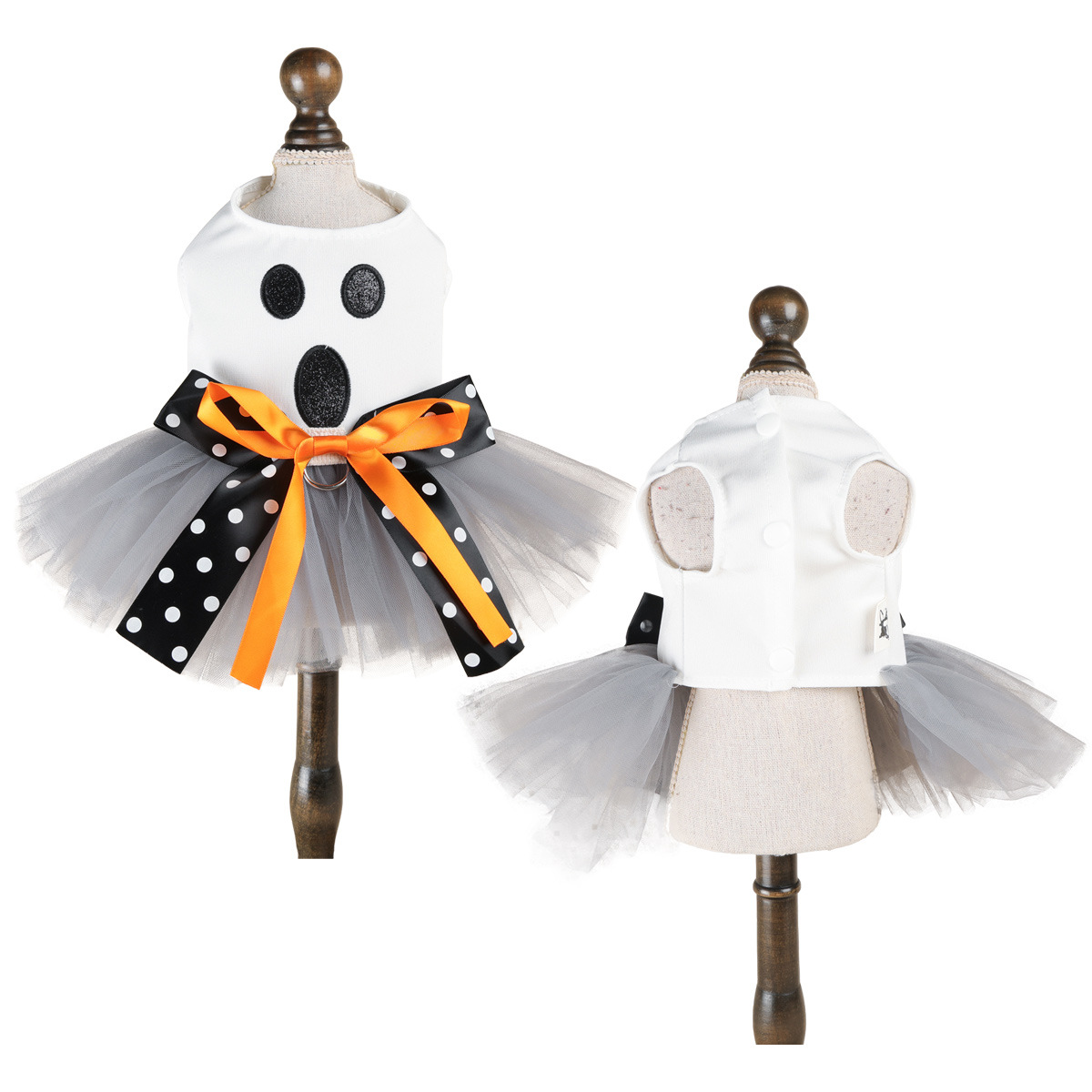 Ghost Face Ghost Polka Dot Bow Halloween Pet Tulle Dress for Maltese, Gray Mesh Festival Costume — image 7