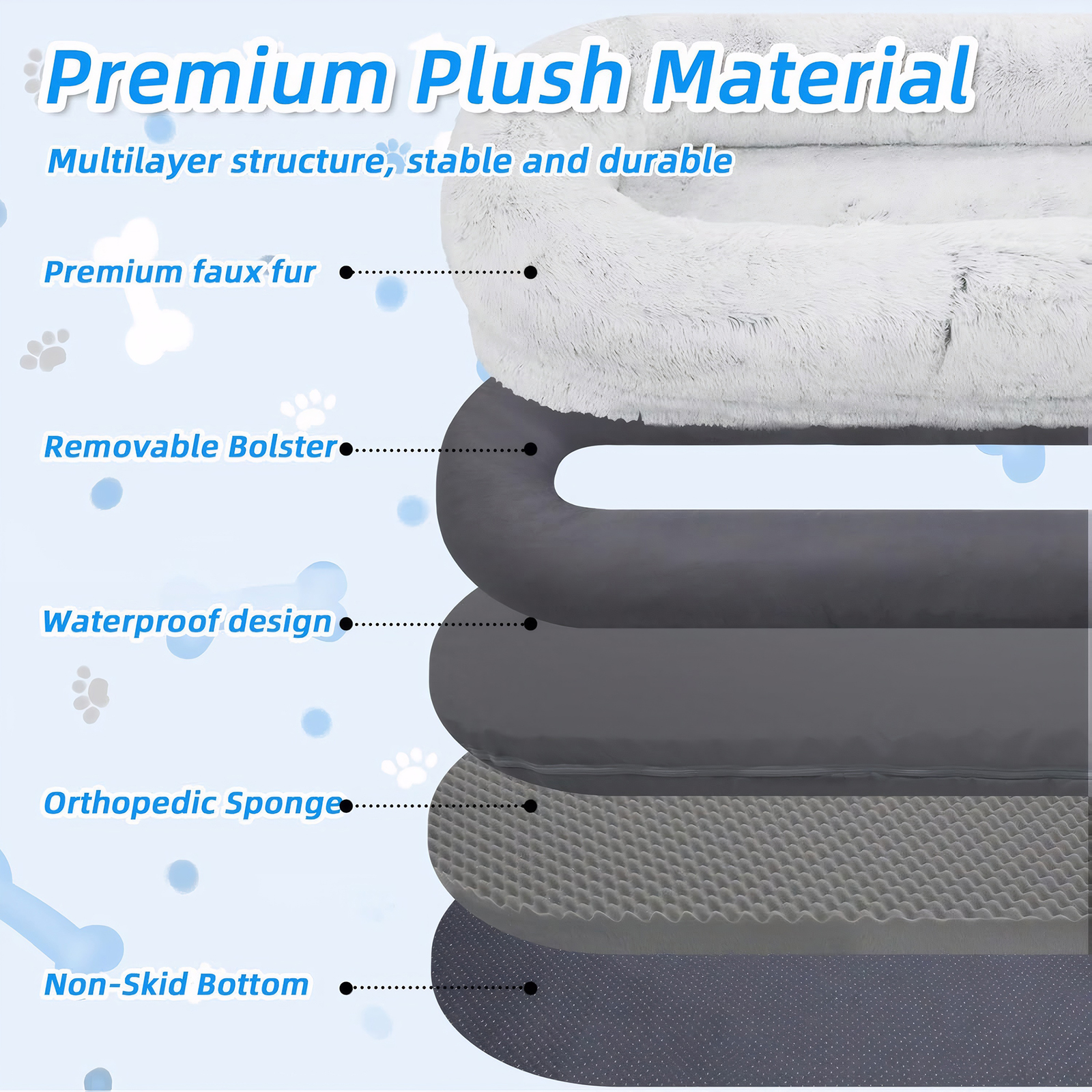 Cama para Humanos y Mascotas, Felpa Sintética Lavable para Descansar Juntos, Colchón Ortopédico de 71''x45''x14'', Perfecto para Tú y Tu Compañero (Gris) - Cobijas y Almohadas NO INCLUIDAS — imagen 6