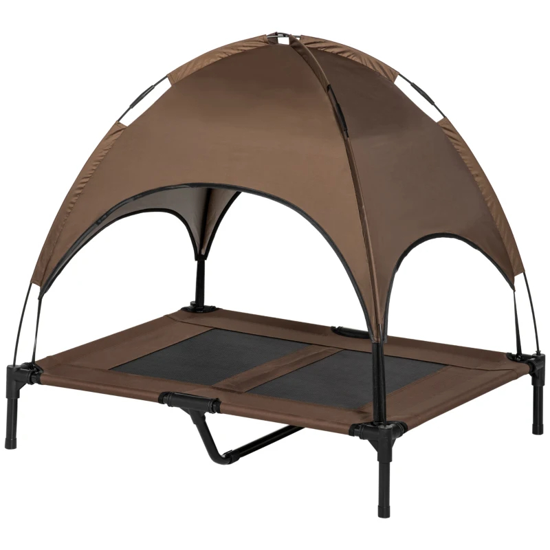 PawHut Cama de Perro Elevada Portátil con Techo de Protección UV, 36 Pulgadas, Café — imagen 3