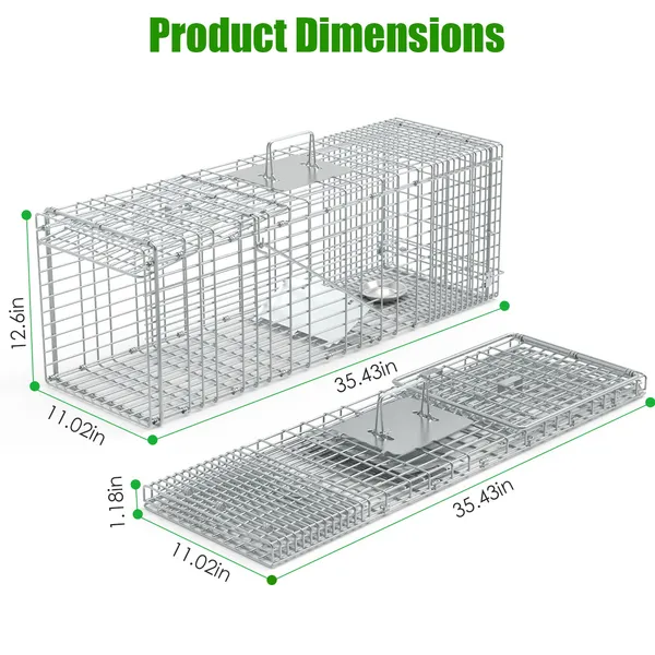 Humane Cat Trap Cage With Gloves Catch Release Live Animal Rodent Cage Collapsible Galvanized Wire For Raccoons Beavers Groundhogs Foxes Armadillos — imagen 5