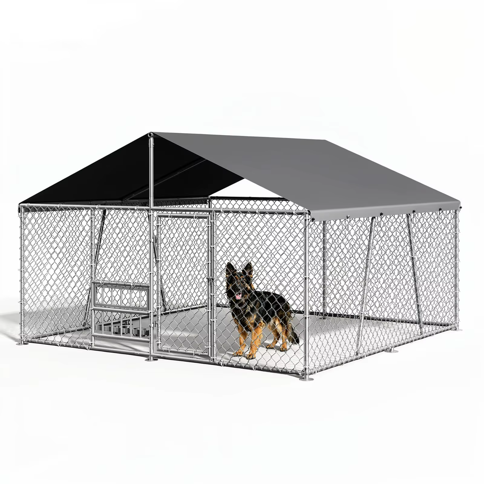 Outside Dog Enclosure With PE Waterproof Roof, 360° Feeding Door, Heavy Duty Lockable Galvanized Kennel — image 2