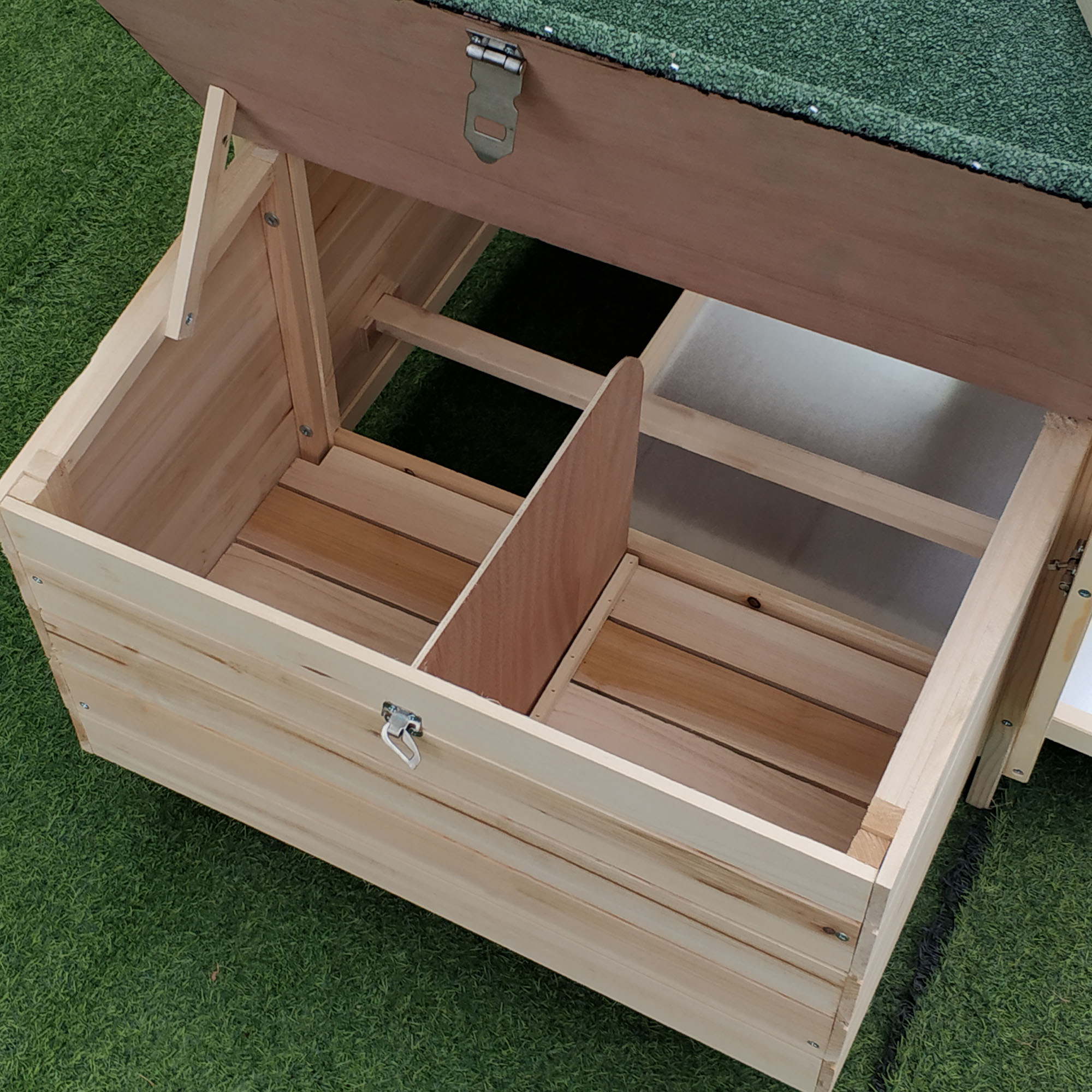 77" Wooden Chicken Coop with Nesting Box, Cute Outdoor Hen House with Removable Tray, Ramp Run, for Garden Backyard, Natural — imagen 5