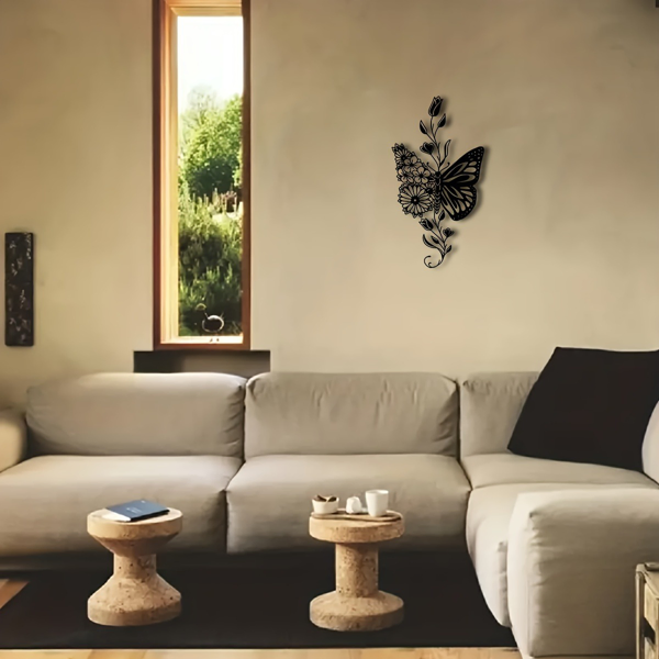 Arte de Muro de Mariposa y Flor en Aluminio con Silueta Natural para Decoración del Hogar — imagen 3