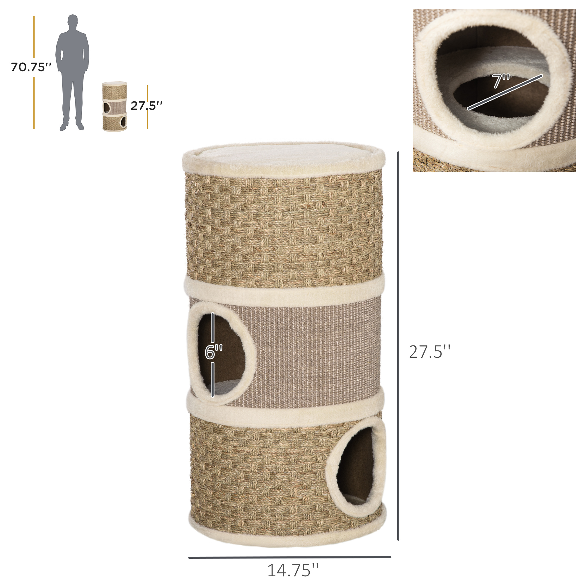 Condominio para Gatos, Escondite de 3 Pisos para Gatos con Almohadilla Rascadora de Sisal — imagen 7