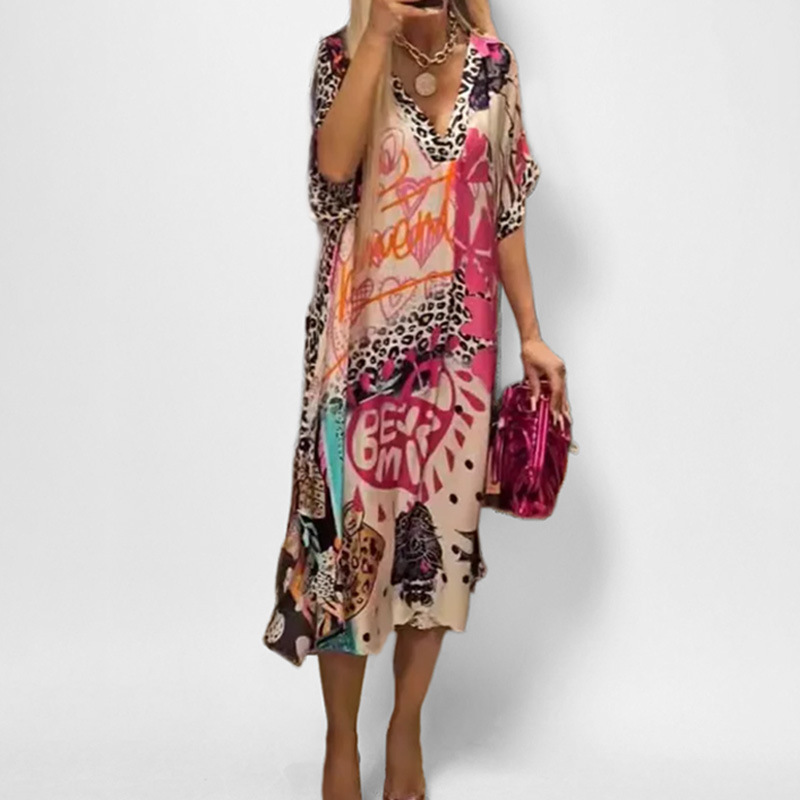 Leisure commuting leopard print color print deep V-neck dress long skirt for women — image 4