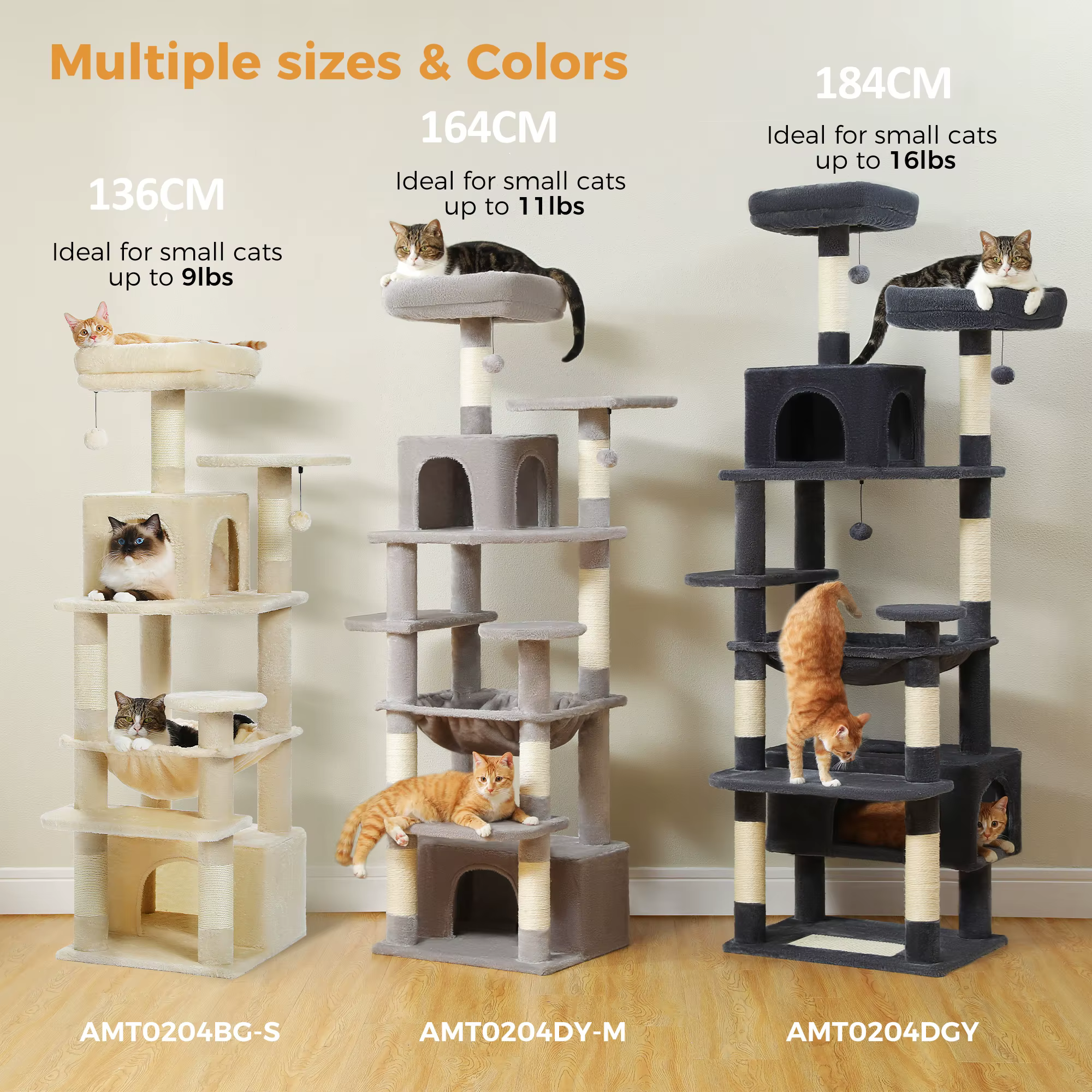 Large Cat Tree and Tower for Indoor Cats With Sisal-Covered Scratching Posts Spacious Hammock Padded Perches and Condos Cat Toys — image 5