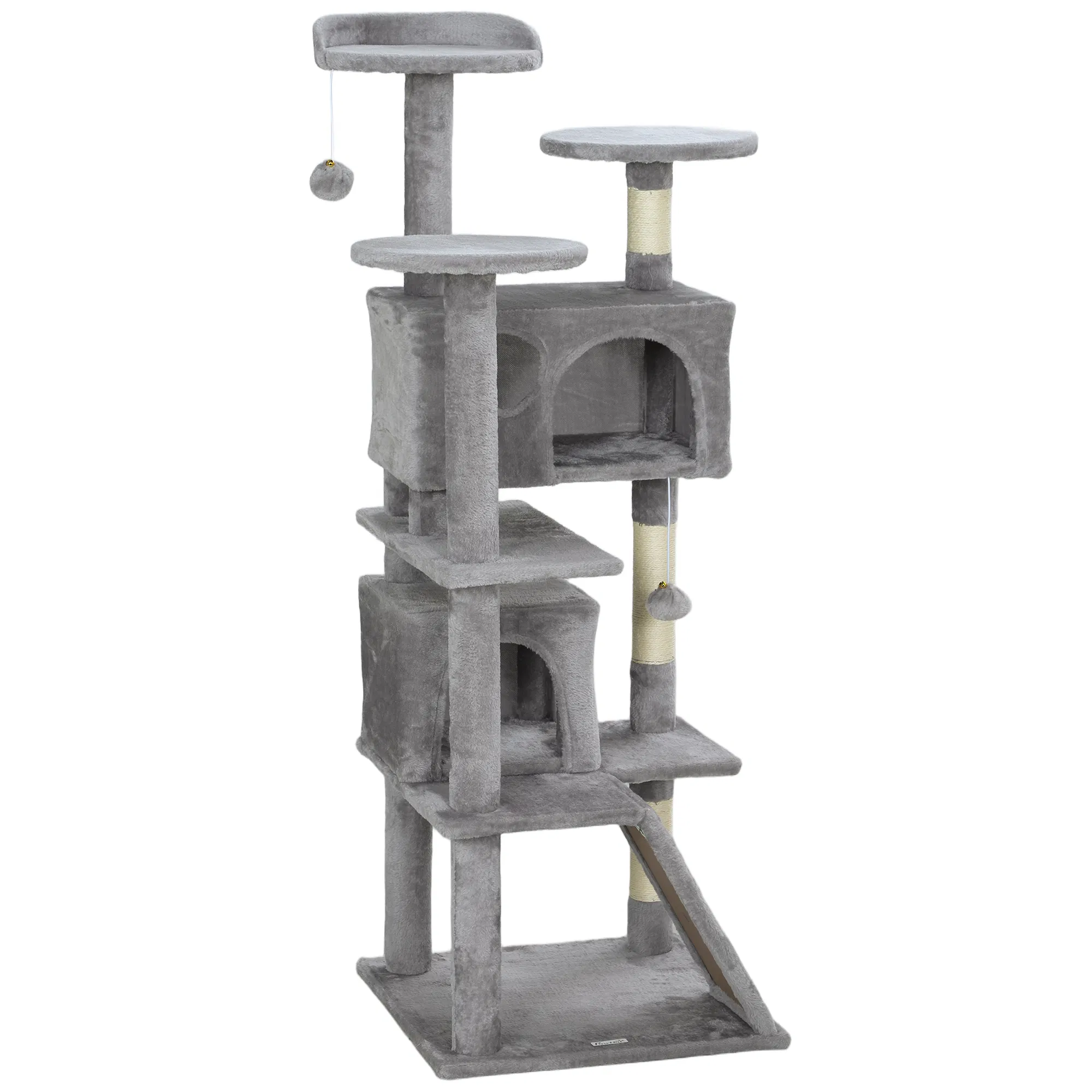 54" Cat Tree, Multi-Level Cat Tower with Scratching Posts, Cat Condos, Bed, Platforms, Ramp, Toy Ball, Light Grey — image 1