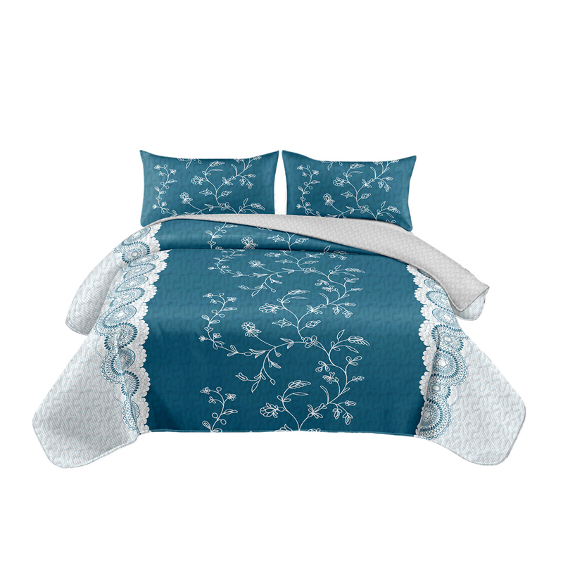 Colección de Edredón Floral Azul Turquesa 3 Piezas con Fundas de Almohadas Ajustadas, Diseño de 130 GSM Microfibra para Camas Fáciles de Limpiar y Amigables con Mascotas — imagen 1