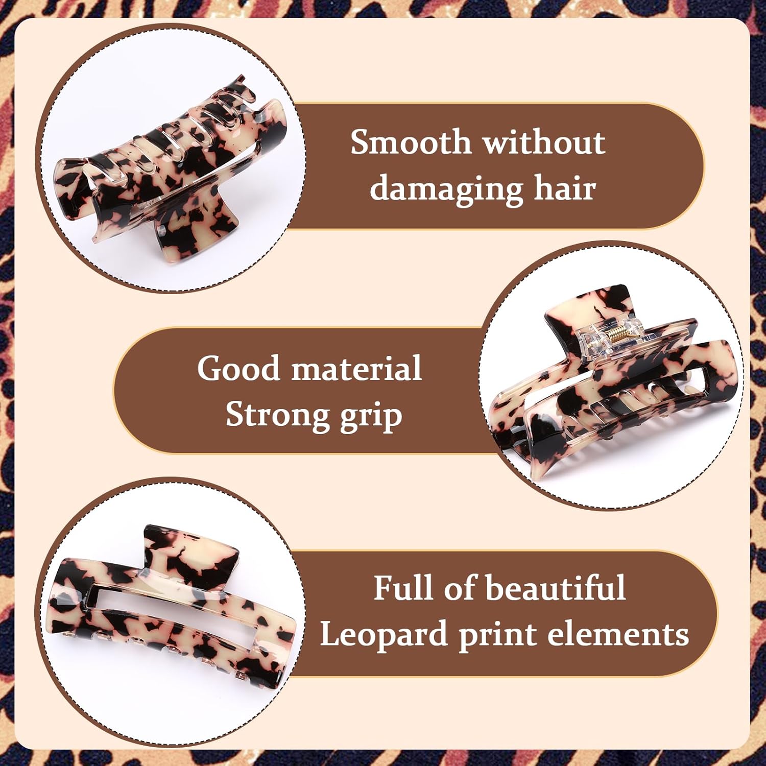 4Pcs Tortoise Hair Claw Clips, Acetate Hair Claw Clip Acrylic French Hair Banana Barrettes Jaw Clips, Stylish Hair Accessories For Women 3.15 Inch Fashion Strong Hold For Thick Thin Hair — image 5