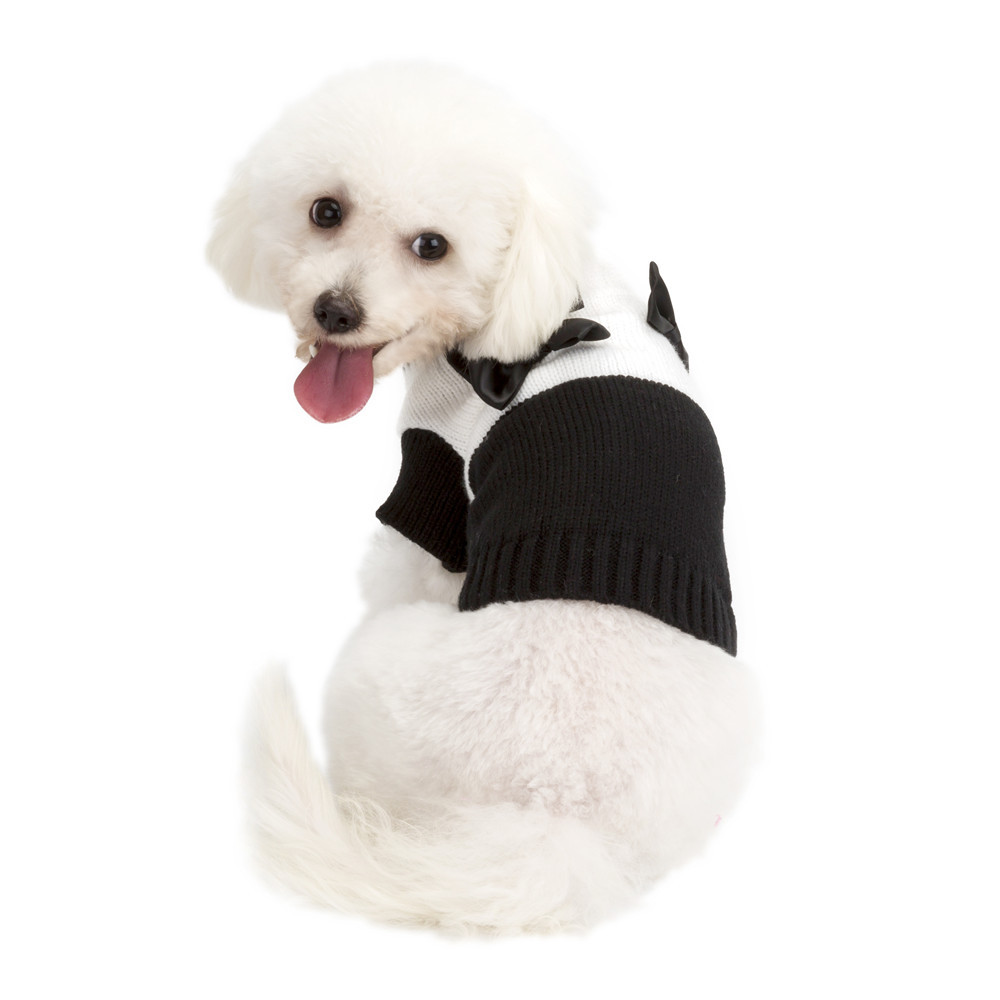 New Pet Clothes Black And White Bow Sweater Teddy Bear Pet Puppy Clothes — image 2