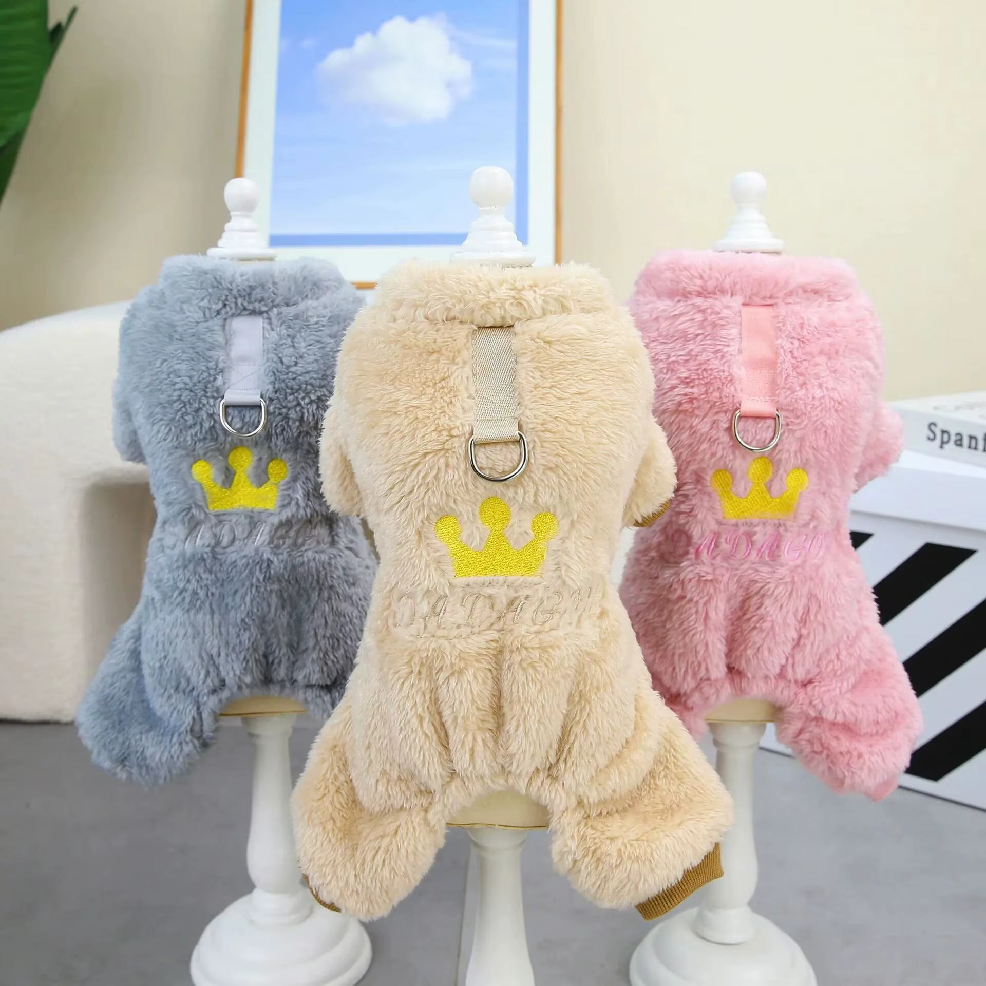 Pet Dog Clothes Soft Warm Fleece Dogs Jumpsuits Crown Pattern Pet Clothing for Small Dogs Puppy Cats Costume Coats — image 1