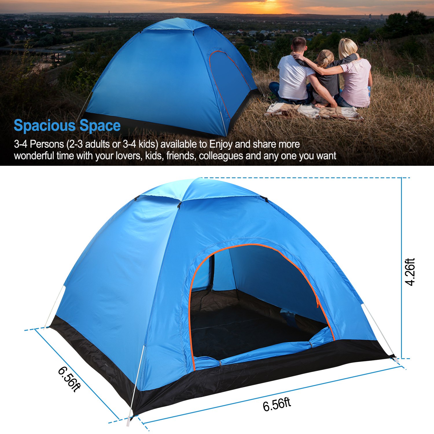 Carpa de Camping Impermeable para 4 Personas, Carpa de Armado Instantáneo con Puertas de Mosquitero, Bolsa de Transporte, Plegable para las 4 Estaciones, para Senderismo, Escalada, Aventura y Pesca — imagen 4