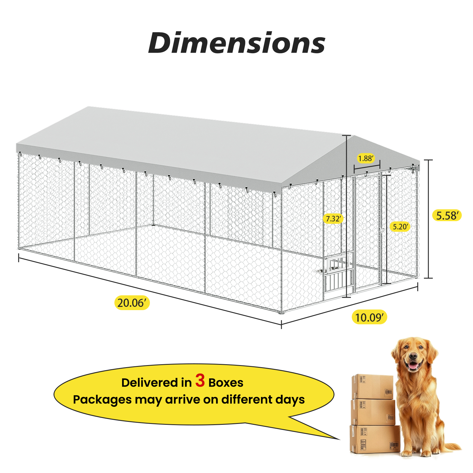 Casa de Perro Al Aire Libre Grande con Techo, Estructura de Acero Galvanizado Resistente, Cubierta Impermeable, Comodines Elevados para Alimentación Integrados, Jaula Segura y Bloqueo para Perros Grandes y Animales Múltiples — imagen 13