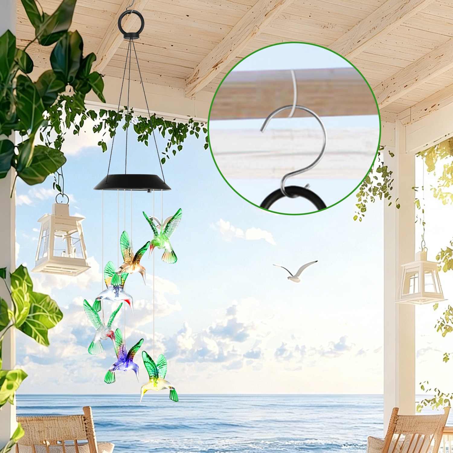 3Pack Solar Hummingbird Butterfly Dragonfly Wind Chimes 7 Color Changing Wind Chime For Outside IPX4 Waterproof Outdoor Garden Yard Decor — image 5