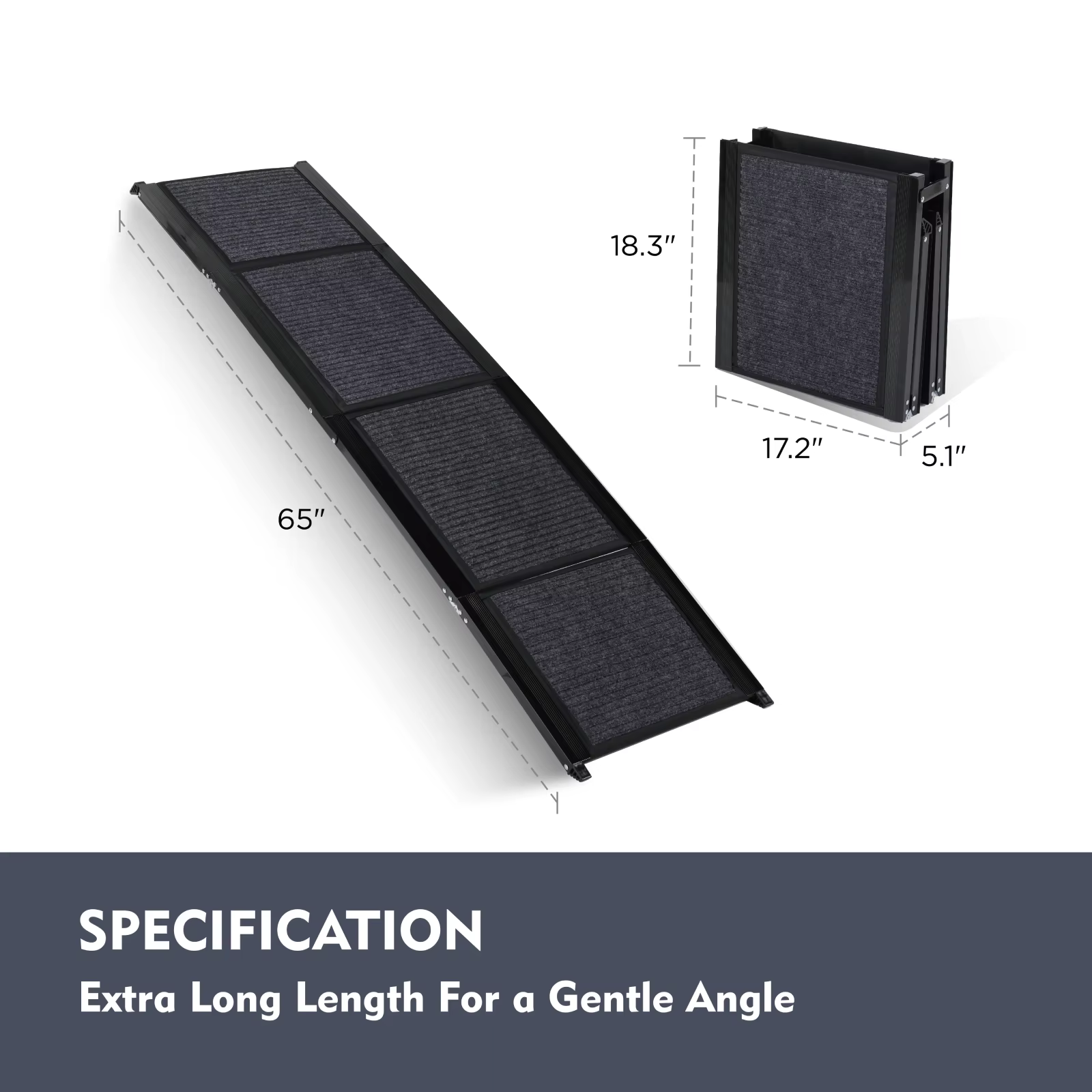 Paso de Perro para Coche 65"x17,2": Rampas Portátiles para Perros Grandes que se Plegan con Superficie Antideslizante para Camiones, SUV y Autos, hasta 250 lbs, Perfecto para Canes Medianos y Grandes — imagen 6