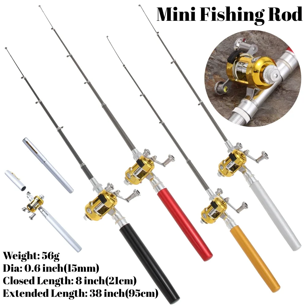 Outdoor Mini Fishing Rod Portable Pocket Telescopic Pole Pen Shape Folding Fishing Rod With Reel Wheel For River Lake Fishing — image 1