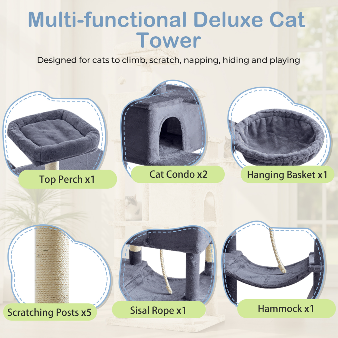 Torre para Gatos de Gran Tamaño, Plataforma Multigato con Hammock y Casa para Gatos Individuales — imagen 7