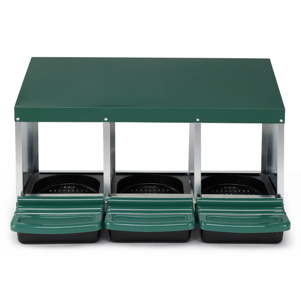 Nido para Gallinas de 3 Compartimentos con Bandeja Deslizable y Cesta de Plástico, Caja de Nido para Puesta de Huevos, Gallinero, Verde — imagen 5