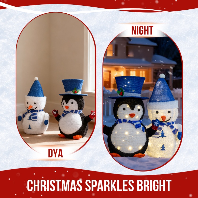 Conjunto de 2 Decoraciones Navideñas con Iluminación LED para Pinguinos y Papá Noel, Decoración Pre-iluminada que Se Levanta con 100 Luces Blancas Calientes para Decorar Navidad Exterior e Interior — imagen 9