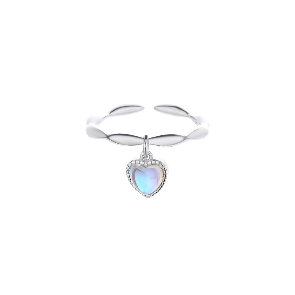 Ancient Cat Ning Moonlight Stone Love Ring Female INS Sweet Cool Olive Beads Design Personalized Rice Heart shaped Index Finger Ring — image 5