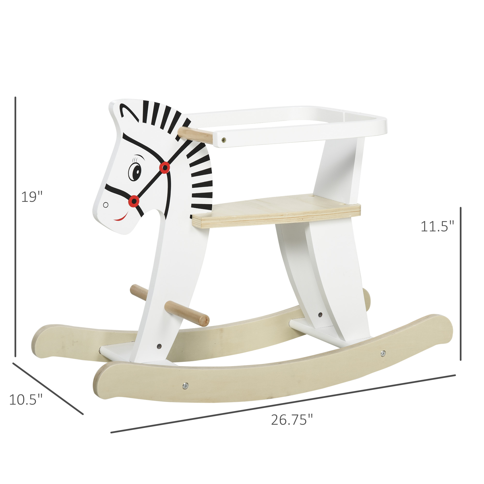 Wooden Rocking Horse Toddler Baby Ride-on Toys for Kids 1-3 Years with Classic Design & Wood Safety Bar, White — image 4