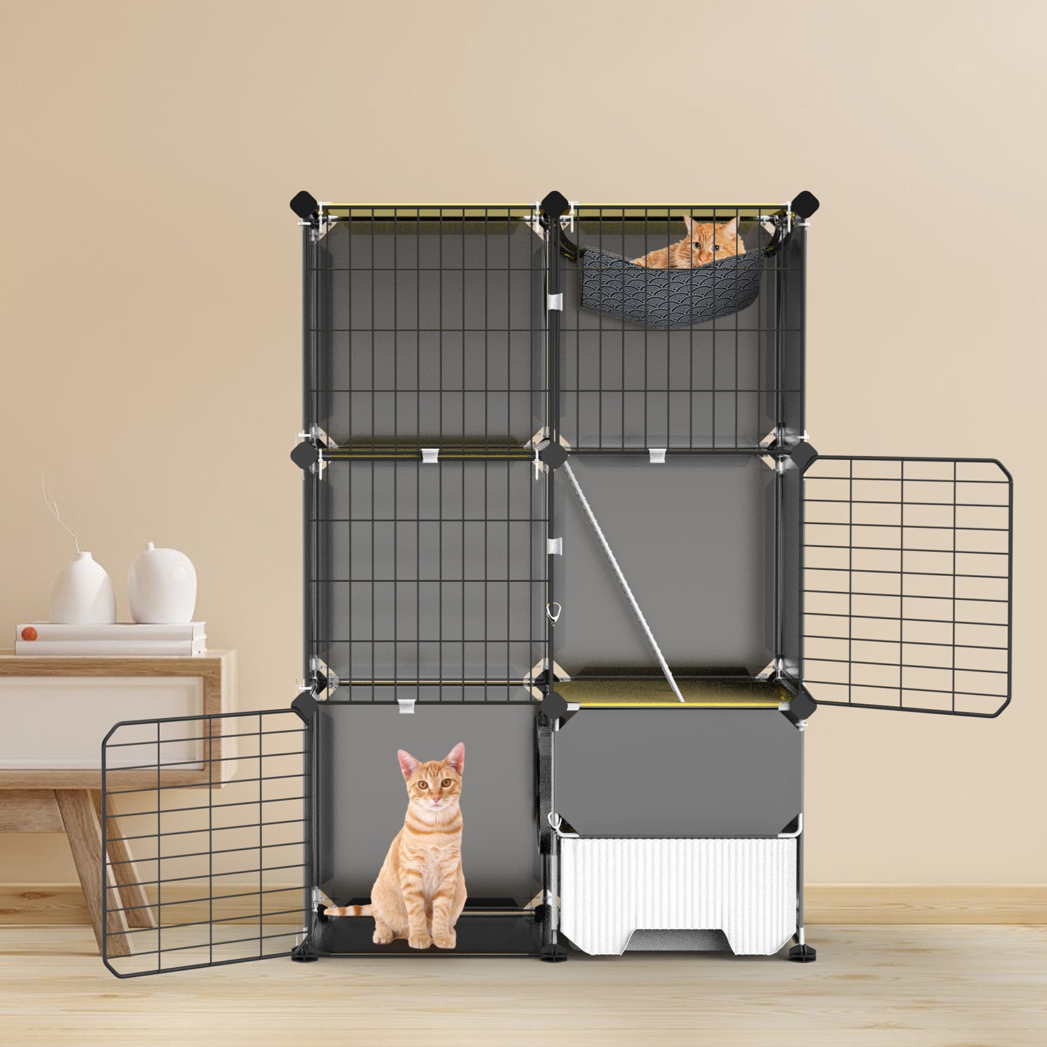 3 Tier Cat Cage Indoor With Litter Box Hammock Detachable Metal Wire Cat Kennel Cat House Cat Enclosure With Ladder For 1-2 Kittens — image 14