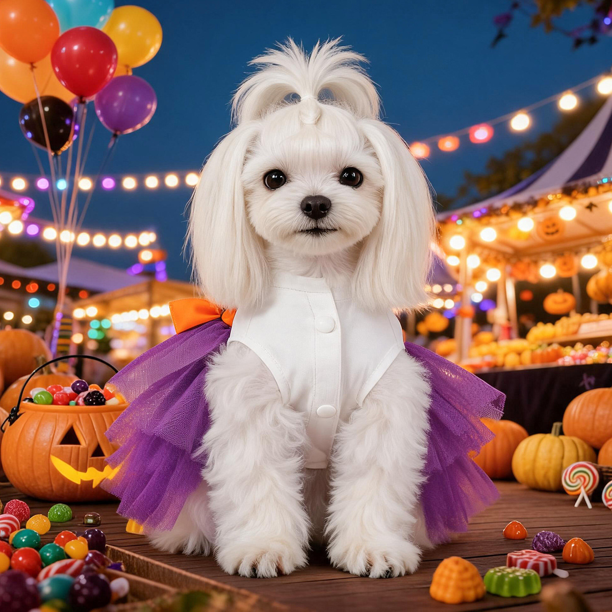 Purple Mesh Pumpkin Witch Pet Halloween Dress with Colorful Sequin Letters Dog Princess Dress Pet Party Costume — image 4