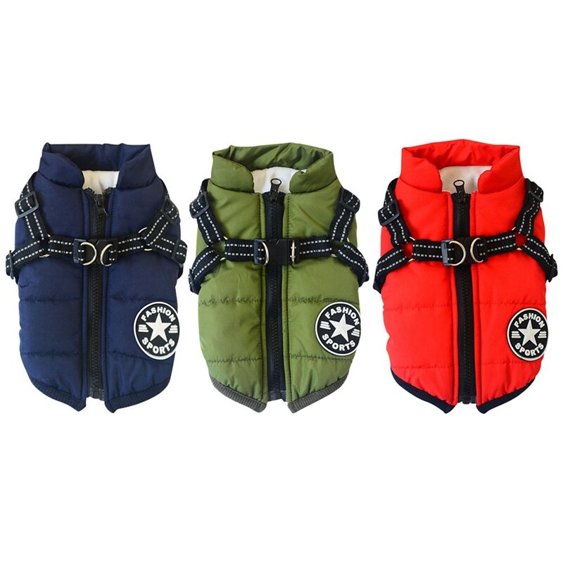 Autumn Winter Pet Skiing Costume Sleeveless Cotton Padded Vest With Durable Chest Strap Harness Clothing Coat Supplies — image 1
