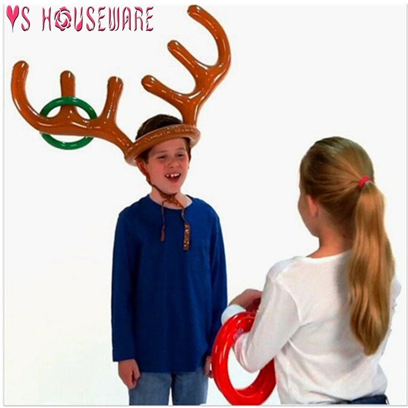 Inflatable Santa Funny Reindeer Antler Hat Ring Toss Christmas Holiday Party Game Supplies Toys — image 1