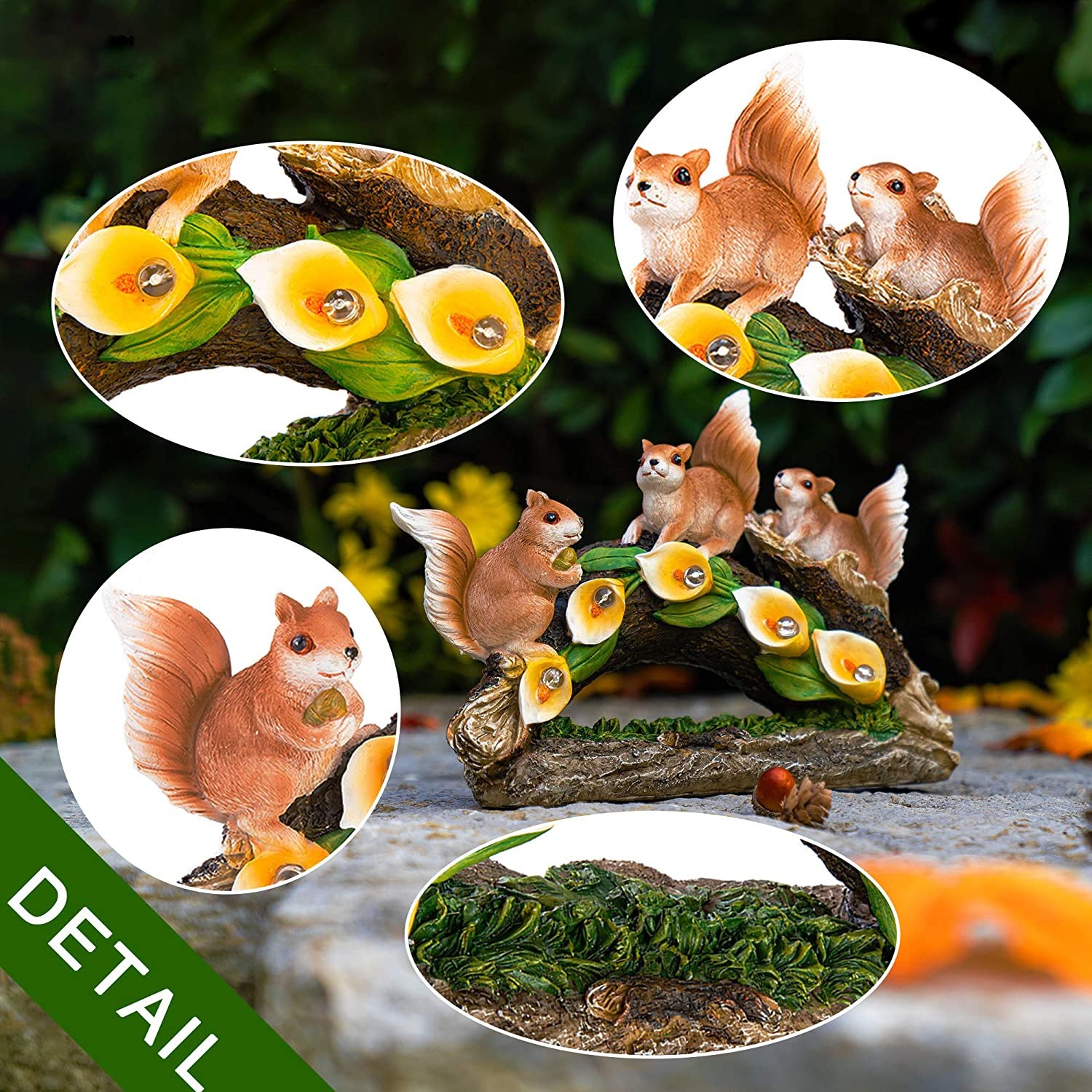 Outdoor solar resin statue decoration with three squirrels — image 3