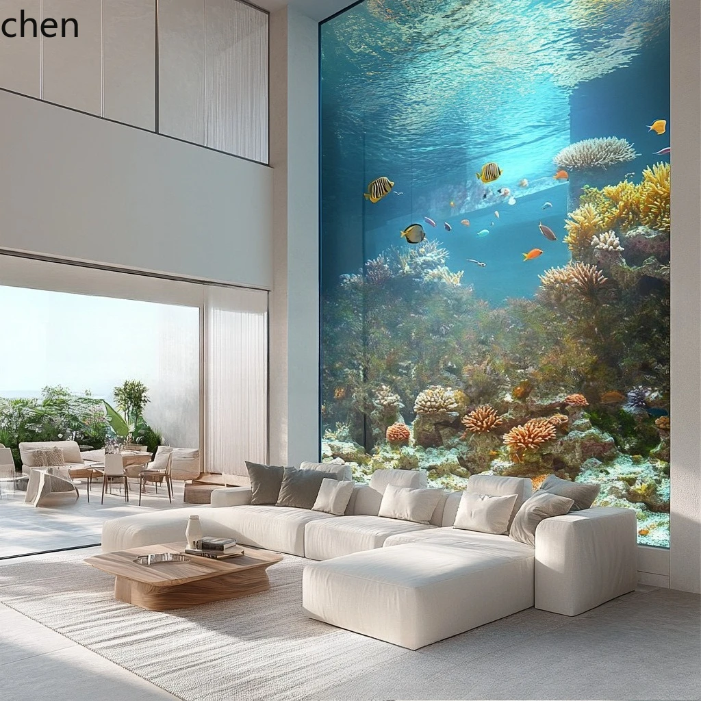Tanque de Acuario Gigante Villa Hotel Orgánico Vidrio Grande para Peces Decorativos — imagen 4