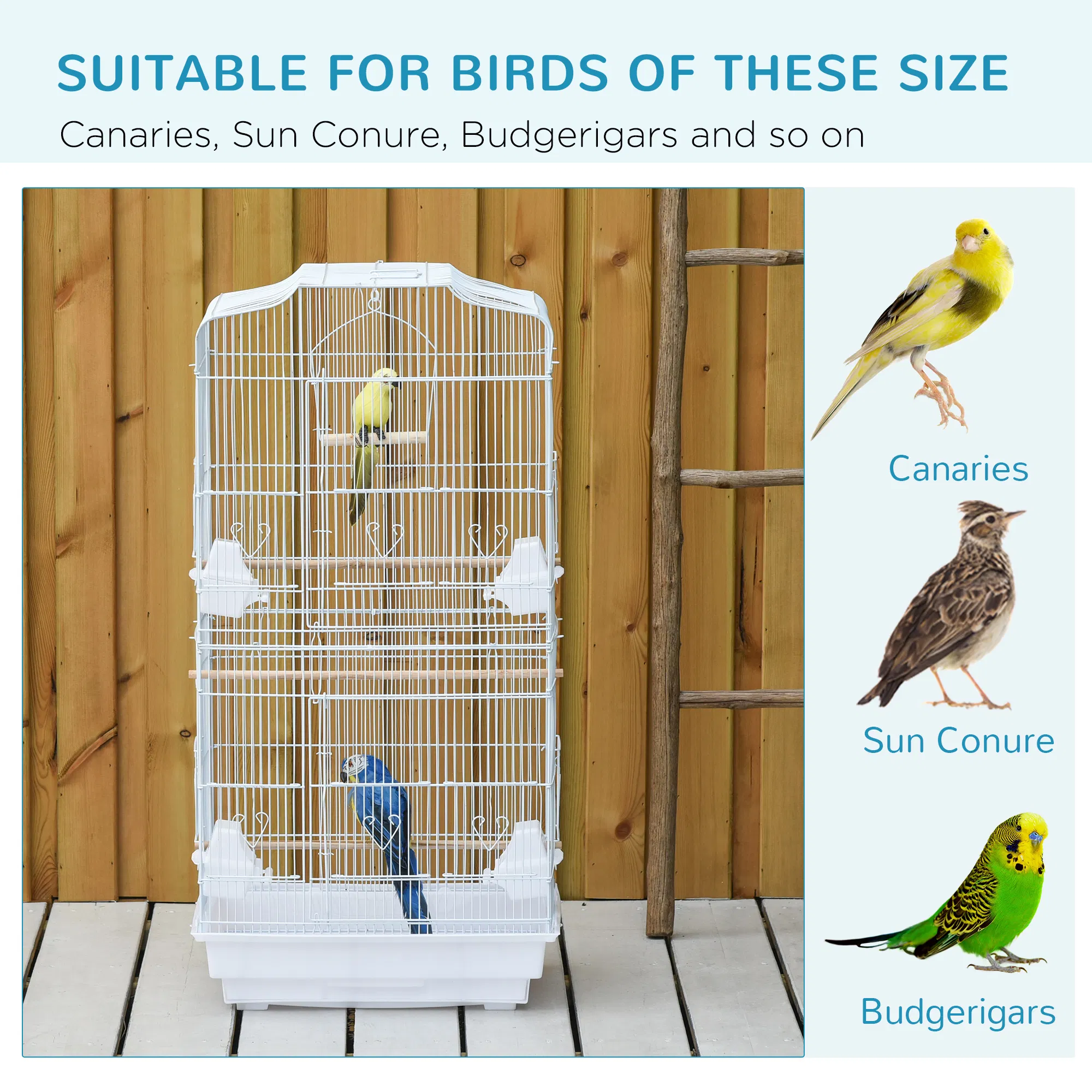 36" Bird Cage, Macaw Play House, Cockatoo, Parrot, Finch Flight Cage, 2 Doors, Perch 4 Feeder Pet Supplies, White — image 5