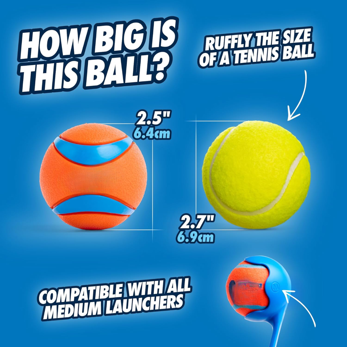 Pelota Ultra para Perros - Medio - Bolas de Fútbol para Perros de 20-60 Lbs - Hechas de Goma Duradera - Juguetes Acuáticos para Mascotas - Tamaño Medio - Diámetro de 2.5 pulgadas - Paquete de 4 — imagen 2