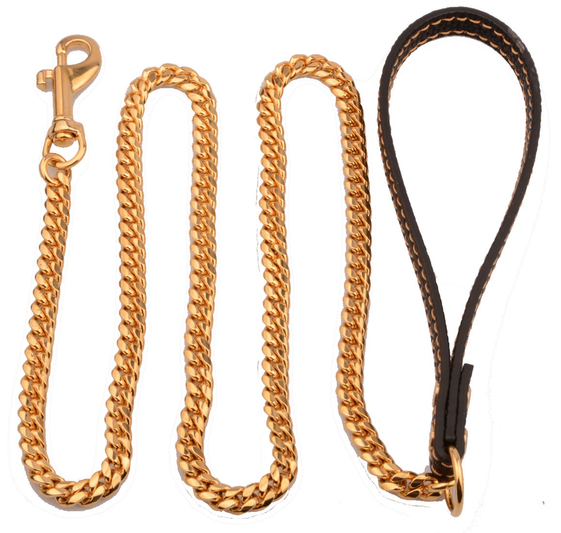 Cadena de tracción para perros en acero inoxidable con hebilla de cuero dorada cadena cubana tamaño medio para mascotas caninas — imagen 2