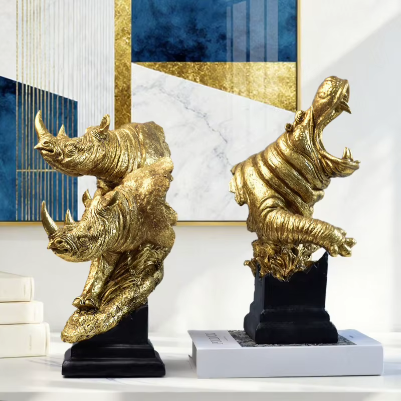 Housewarming Gift Rhinoceros Bust Statue Resin Animal Figurine for Dining New Home Living Room Decor Unique Art Ornament Present