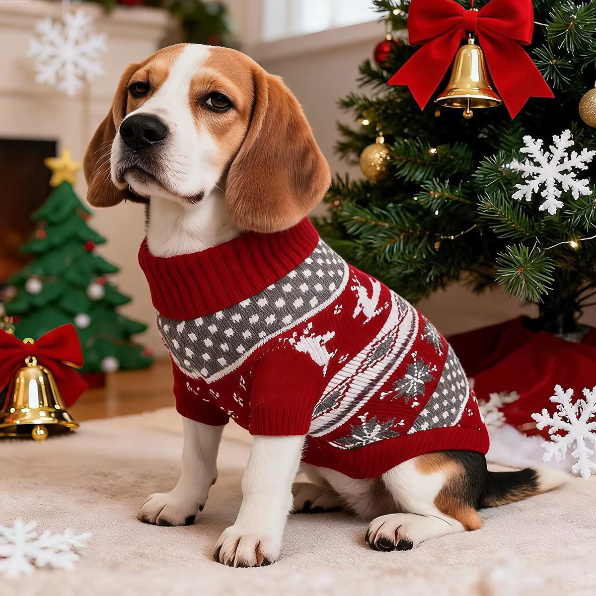 Christmas Dog Sweater Medium Large Dogs Reindeer Snowflake Knitted Sweater Xmas Holiday Pet Clothes Turtleneck Knitwear Pullover — image 1