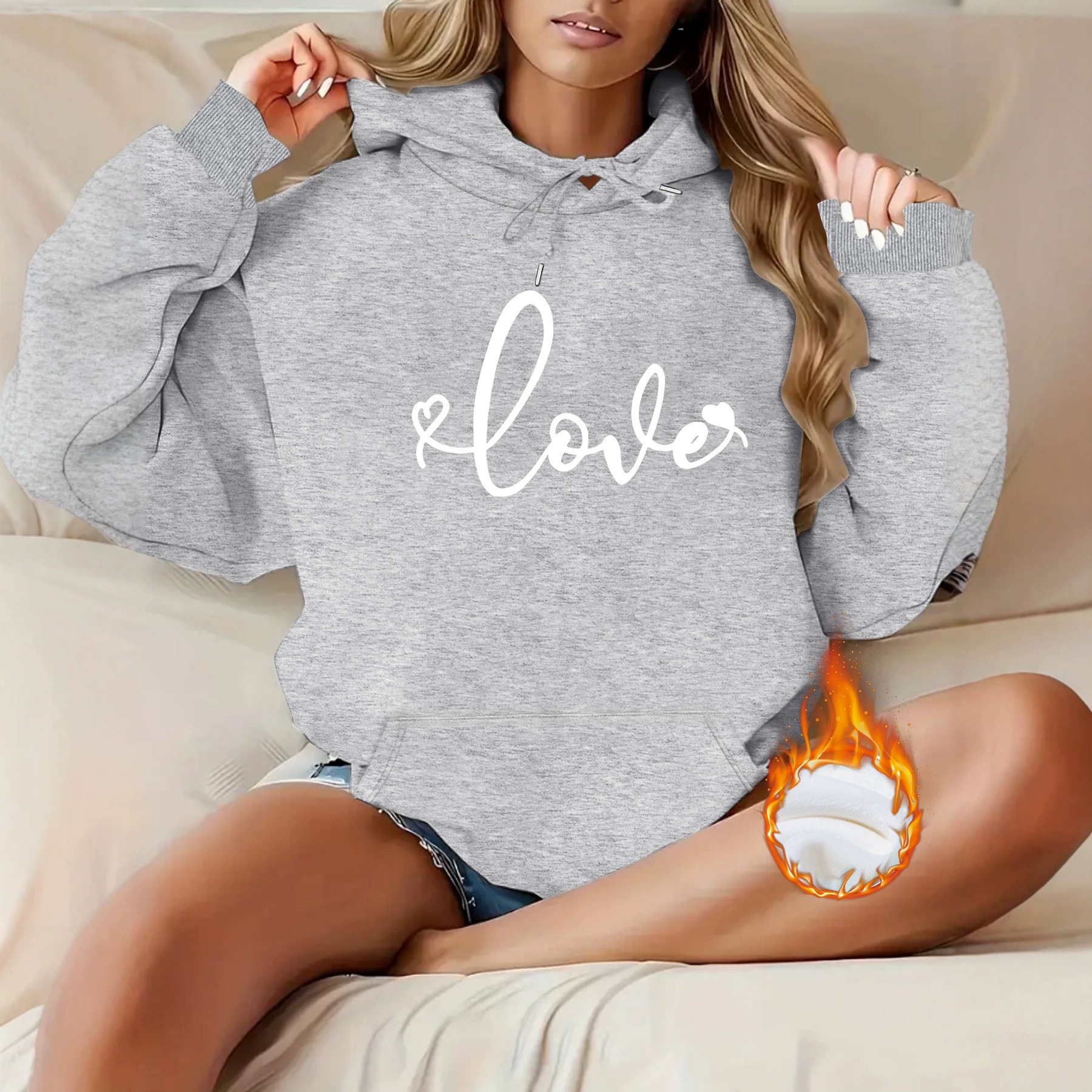 Kangaroo pocket hooded long sleeved fleece hoodie — image 6